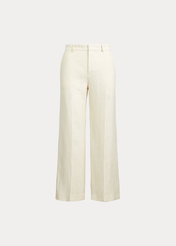 Pantalones Ralph Lauren Mujer Creme - Herringbone Wide-Leg - IYDQE5369